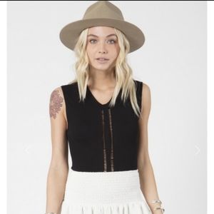 Black ribbed body suit with front detail